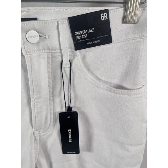 EXPRESS High Rise Cropped Flare White Jeans w/ Stretch Size 6R - Picture 2 of 6